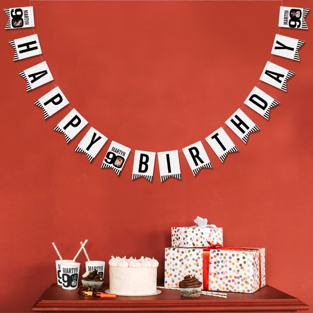 90th Birthday custom photo black white Bunting (Creator Uploaded)