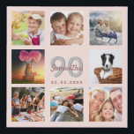 90th birthday custom photo collage rose gold name faux canvas print<br><div class="desc">A unique 90th birthday gift or keepsake, celebrating her life with a collage of 8 of your photos. Add images of her family, friends, pets, hobbies or dream travel destination. Personalise and add a name, age 90 and a date. Grey and dark rose gold coloured letters. A chic black background....</div>
