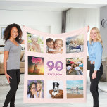 90th birthday custom photo collage rose gold pink<br><div class="desc">A gift for a woman's 90th birthday, celebrating her life with a collage of 8 of your photos of her friends, family, interest or pets. Personalise and add her name, age 90 and a date. Date of birth or the date of the birthday party. Pink and purple coloured letters. Girly...</div>