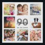 90th birthday custom photo collage white monogram faux canvas print<br><div class="desc">A unique 90th birthday gift or keepsake, celebrating her life with a collage of 8 of your photos. Add images of her family, friends, pets, hobbies or dream travel destination. Personalise and add a name, age 90 and a date. Grey and black coloured letters. A chic white background. This canvas...</div>