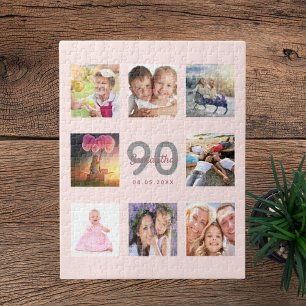 90th birthday custom photo rose gold blush pink jigsaw puzzle