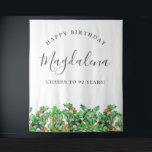 90th Birthday December Birth Flower Backdrop Tapestry<br><div class="desc">Create a special keepsake when your guests have a photograph with the birthday celebrant. This festive Christmas backdrop features green  holly and red berries. All of the text is editable so you can easily craft your own special mood.</div>