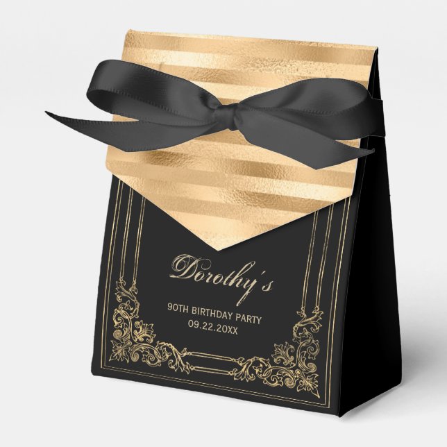 90th Birthday Elegant Black Gold Framed Script Favour Box (Front Side)