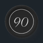 90th Birthday Elegant Black White Paper Plate<br><div class="desc">An elegant black and white design with the age on the front of the custom plate.
Easily change the age  for your own custom design.</div>