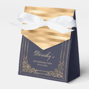 90th Birthday Elegant Dark Navy Gold Framed Script Favour Box