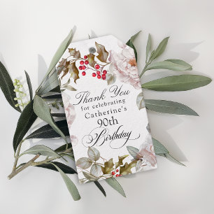 90th Birthday Elegant December Floral Thank You Gift Tags