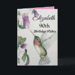90th Birthday Elegant Hummingbird Watercolor Card<br><div class="desc">Celebrate her 90th birthday with an elegant hummingbird design on a charming greeting card. Created from my original watercolour painting, the lovely little bird and flower image will brighten the day for birdwatchers, gardeners and nature lovers. The special woman in your life will love the pastel colours of cream, pink...</div>