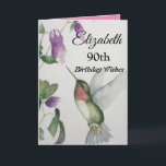 90th Birthday Elegant Hummingbird Watercolor Card<br><div class="desc">Celebrate her 90th birthday with an elegant hummingbird design on a charming greeting card. Created from my original watercolour painting, the lovely little bird and flower image will brighten the day for birdwatchers, gardeners and nature lovers. The special woman in your life will love the pastel colours of cream, pink...</div>