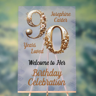 90th Birthday Elegant Party Acrylic Sign