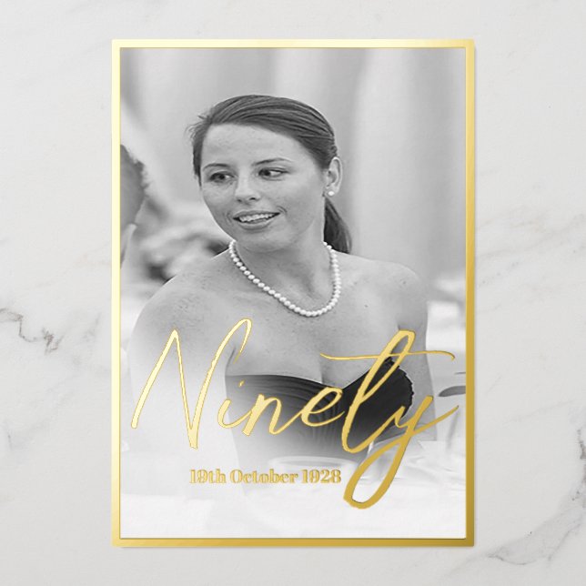 90th Birthday Elegant Photo Birthday Invitation (Front)