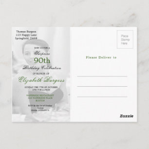 90th Birthday Elegant Photo Monogram Birthday Postcard