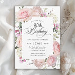 90th Birthday Elegant Pink Roses Calligraphy Invitation<br><div class="desc">So stylish, this beautiful 90th birthday party invitation has a feminine colour palette in pastel pinks, ivory white, and green. The lovely watercolor botanical elements have an English rose garden appeal. Elegant calligraphy script spells out the word "Birthday" with flair. Personalise the text template with your event details. The age...</div>