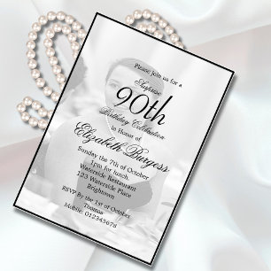 90th Birthday Elegant Single Photo Birthday Invitation