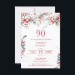 90th Birthday Elegant Winter Berry Botanical Invitation<br><div class="desc">Invite your guests to a special winter or Christmas birthday party with this elegant red berry and sage green foliage floral design. Deep red berries are nestled in leaves and branches. Red text adds to the festive mood. This item is part of the Winter Berry Collection. It contains templates you...</div>