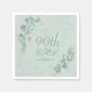 90th Birthday Eucalyptus Foliage Elegant Green Napkin