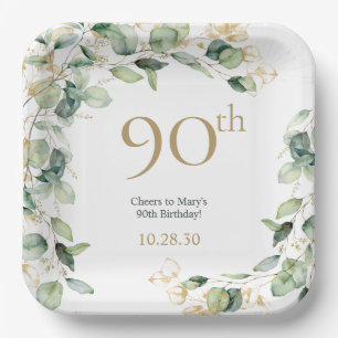 90th Birthday Eucalyptus Paper Plate