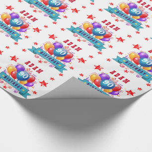 90th Birthday Festive Colourful Balloons C01IZ Wrapping Paper