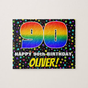 90th Birthday — Fun, Colorful Star Field Pattern Jigsaw Puzzle