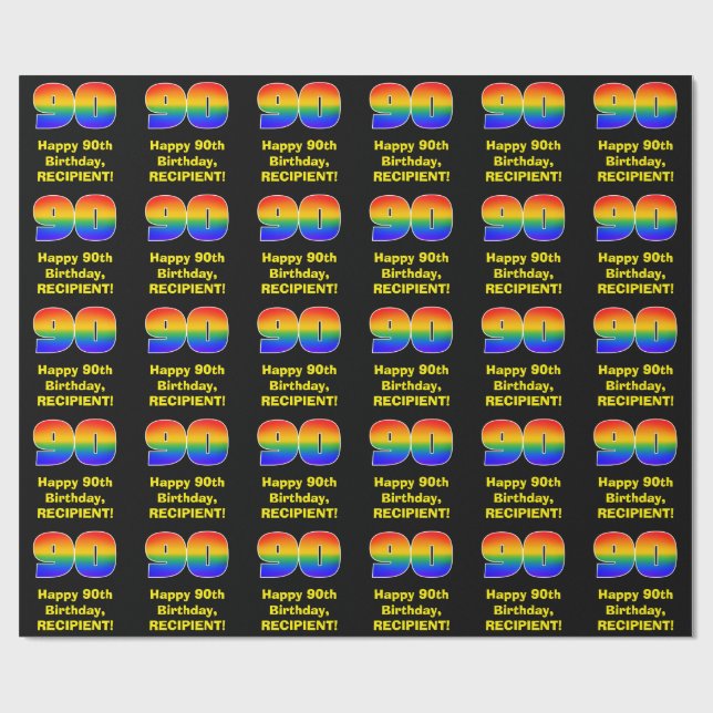 90th Birthday: Fun, Colourful Rainbow Inspired # 9 Wrapping Paper (Flat)