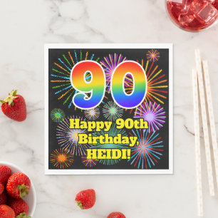 90th Birthday: Fun Fireworks Pattern + Rainbow 90 Napkin