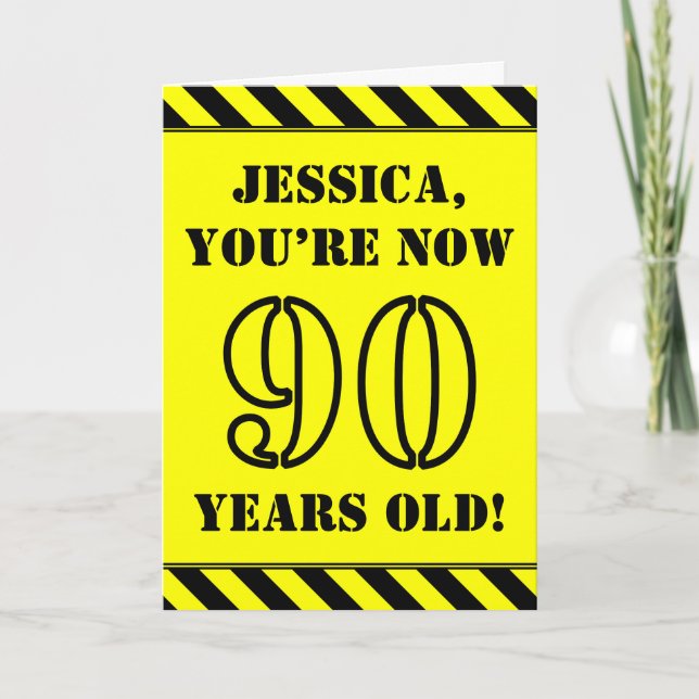 90th Birthday: Fun Stencil Style Text, Custom Name Card (Front)
