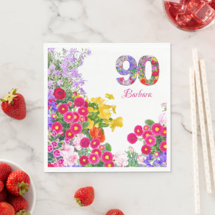 90th Birthday Garden Floral Elegant Party Napkin