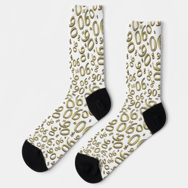 90th Birthday Gift Gold Random Number Pattern 90 Socks (Left)