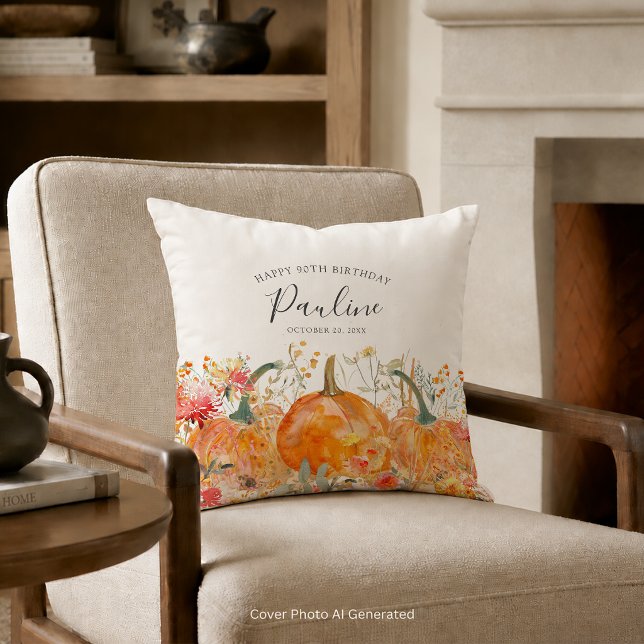 90th Birthday Gift Pumpkin Wildflower Custom Cushion (Creator Uploaded)