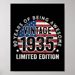 90th Birthday Gifts Men Vintage 1935 90 Years Old Poster