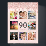 90th birthday glitter photo rose gold pink paperweight<br><div class="desc">A glamourous and unique 90th birthday gift or keepsake,  celebrating her life with a collage of 8 of your photos. Personalise and add a name,  age 90 and a date.  Grey and dark rose gold coloured letters.  Elegant and trendy blush pink background colour.  Decorated with rose gold coloured drips.</div>