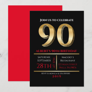 90th Birthday Gold Black Party Invitation