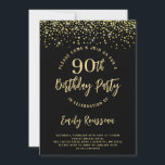 90th Birthday Gold Glitter Confetti Black Invitation<br><div class="desc">This milestone occasion calls for a party invite with gold glitter and confetti. A dynamic bold 90th birthday party invitation with gold glitter confetti on black. Sparkly,  and celebratory,  featuring a brush style script in contrast with a clean sans serif typeface.</div>