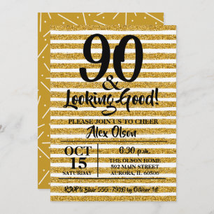 90th Birthday Gold Glitter Party Invitations