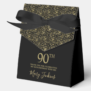 90th Birthday Gold Glitter Roses Thank You Favour Box