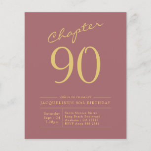 90th Birthday Gold Pink Budget Invitation Flyer