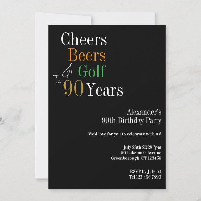 90th Birthday Golf Cheers Beers Party Invitation (Front)