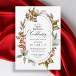 90th Birthday Holly Berry Winter Birthday Invitation<br><div class="desc">When your birthday occurs in the month of December, it often gets lost in all the holiday fanfare. This elegant holly and berries invitation is sure to make the guest of honour feel extra special. It features an oval frame with gold accent and holly and berries evergreens surrounding the text....</div>