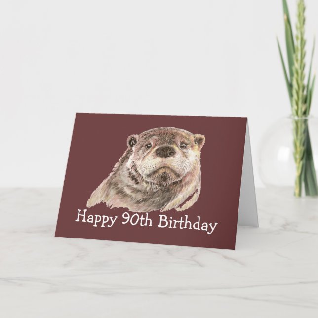 90th Birthday Humour with Cute Watercolor Otter Card (Front)
