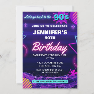 90th birthday invitation 90s themed Retro