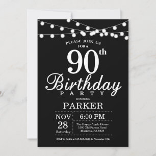 90th Birthday Invitation Black and White