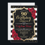 90th Birthday Invitation Black White Stripes Roses<br><div class="desc">90th birthday invitation party for women. Elegant black white invite card with faux glitter gold. Features roses,  script font and stylish stripes. Perfect for a milestone adult bday celebration.</div>