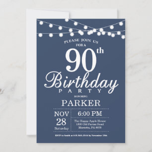 90th Birthday Invitation Blue