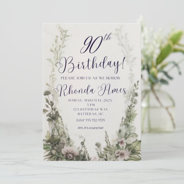 90th Birthday Invitation, Boho Any Age Invitation (Standing Front)