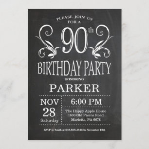 90th Birthday Invitation Chalkboard Floral