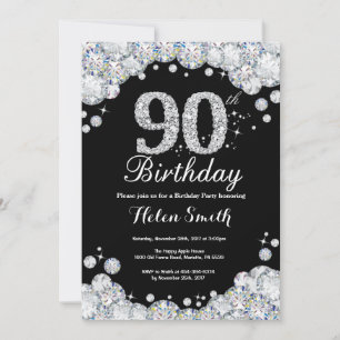 90th Birthday Invitation Chalkboard Silver Diamond