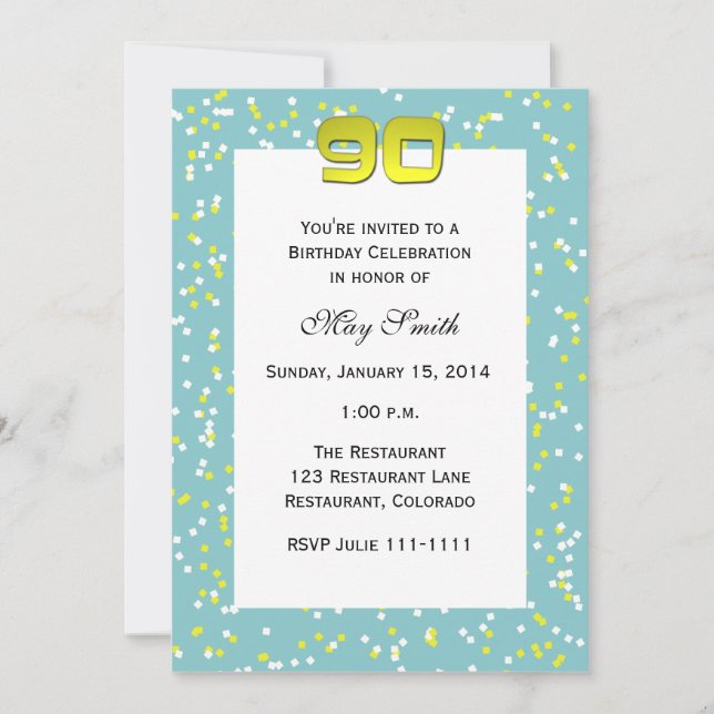 90th Birthday Invitation Confetti (Front)