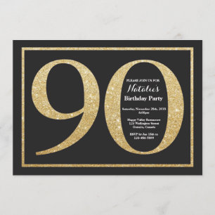 90th Birthday Invitation Gold Glitter Chalkboard