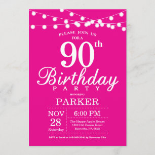 90th Birthday Invitation Hot Pink