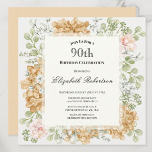 90th Birthday Invitation in Elegant Autumn Colours