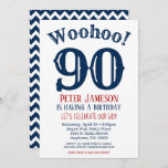 90th Birthday Invitation Mens Navy Blue<br><div class="desc">A funny and striking 90th birthday invitation for a husband,  friend,  father or grandad.</div>